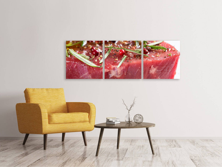 Panoramic 3-Piece Canvas Print Raw Meat