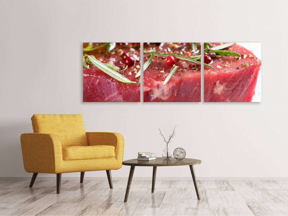 Panoramic 3-Piece Canvas Print Raw Meat