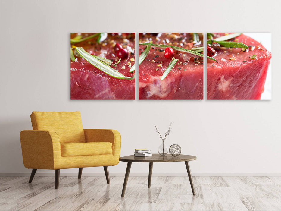 Panoramic 3-Piece Canvas Print Raw Meat