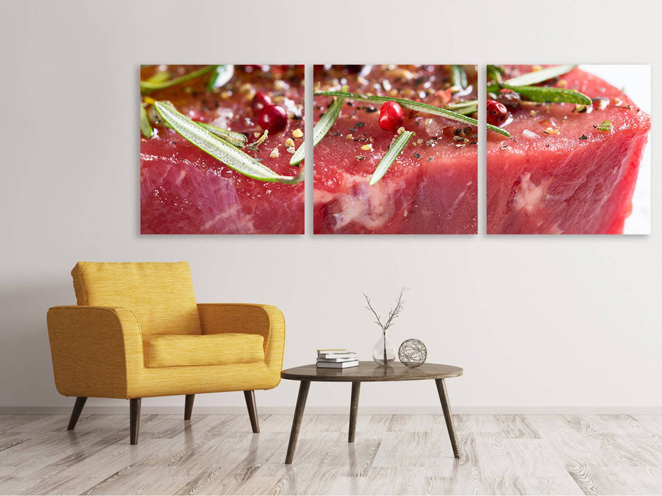 Panoramic 3-Piece Canvas Print Raw Meat