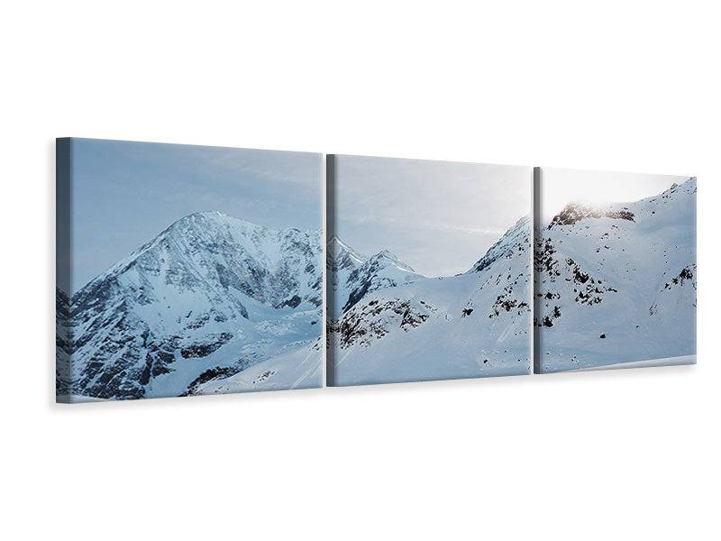 Panoramic 3-piece canvas picture Snow in the mountains