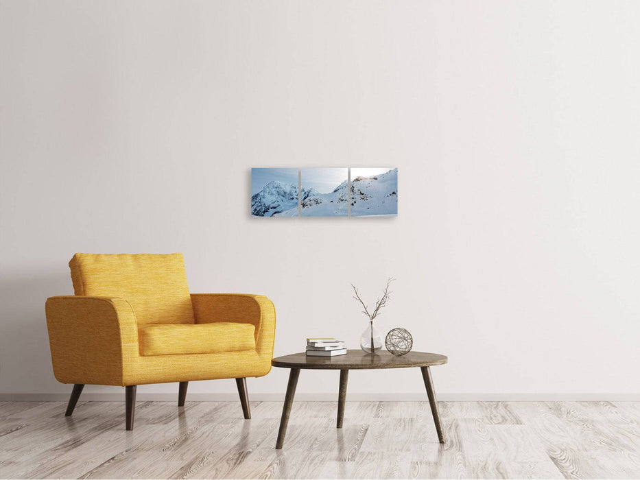 Panoramic 3-piece canvas picture Snow in the mountains