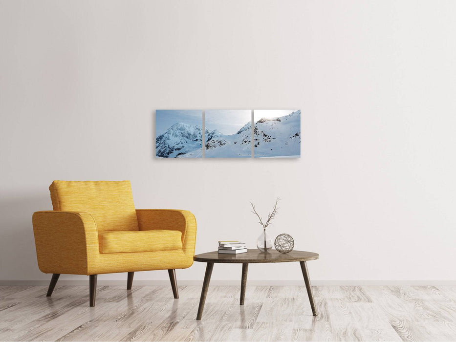 Panoramic 3-piece canvas picture Snow in the mountains