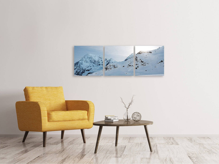 Panoramic 3-piece canvas picture Snow in the mountains