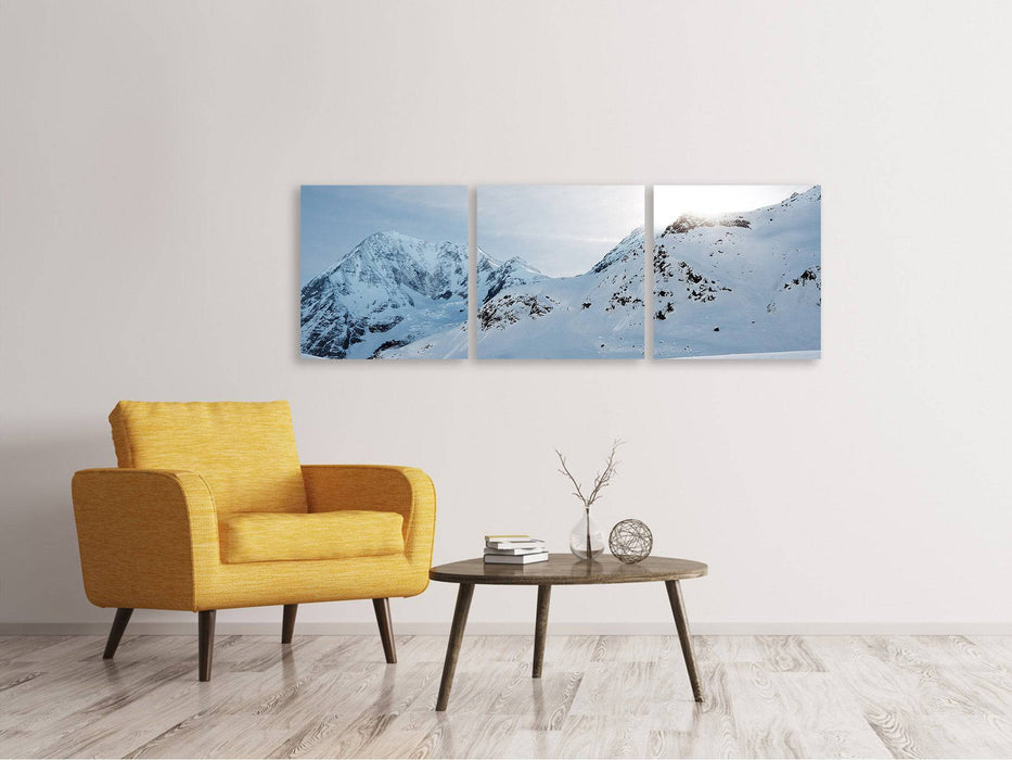 Panoramic 3-piece canvas picture Snow in the mountains