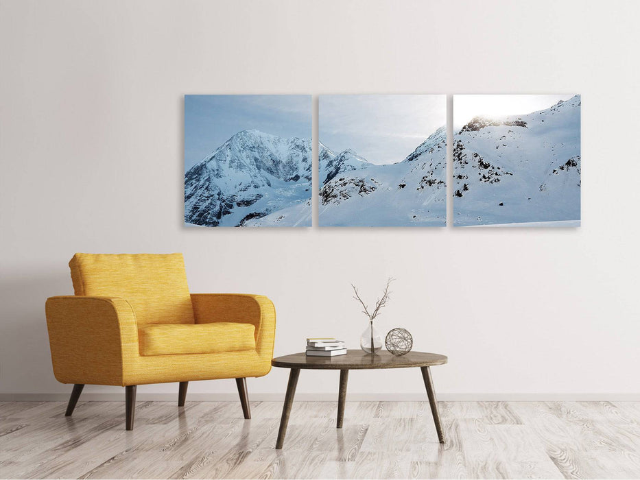 Panoramic 3-piece canvas picture Snow in the mountains