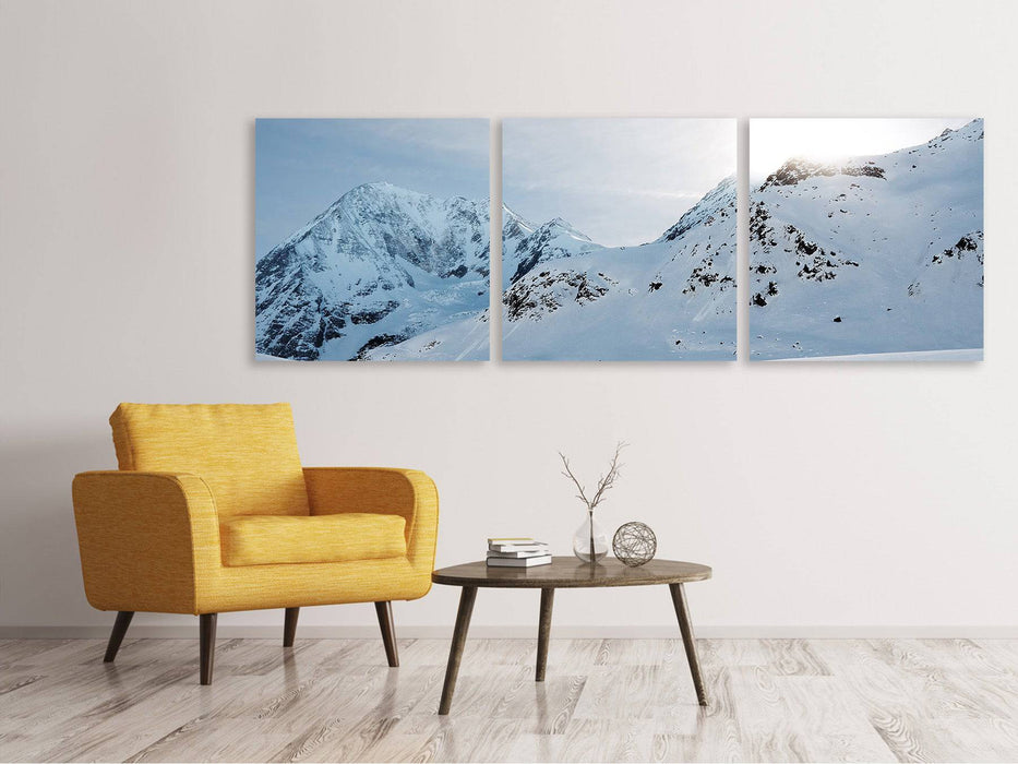 Panoramic 3-piece canvas picture Snow in the mountains