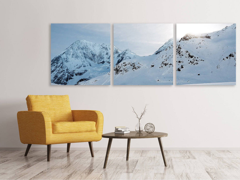 Panoramic 3-piece canvas picture Snow in the mountains