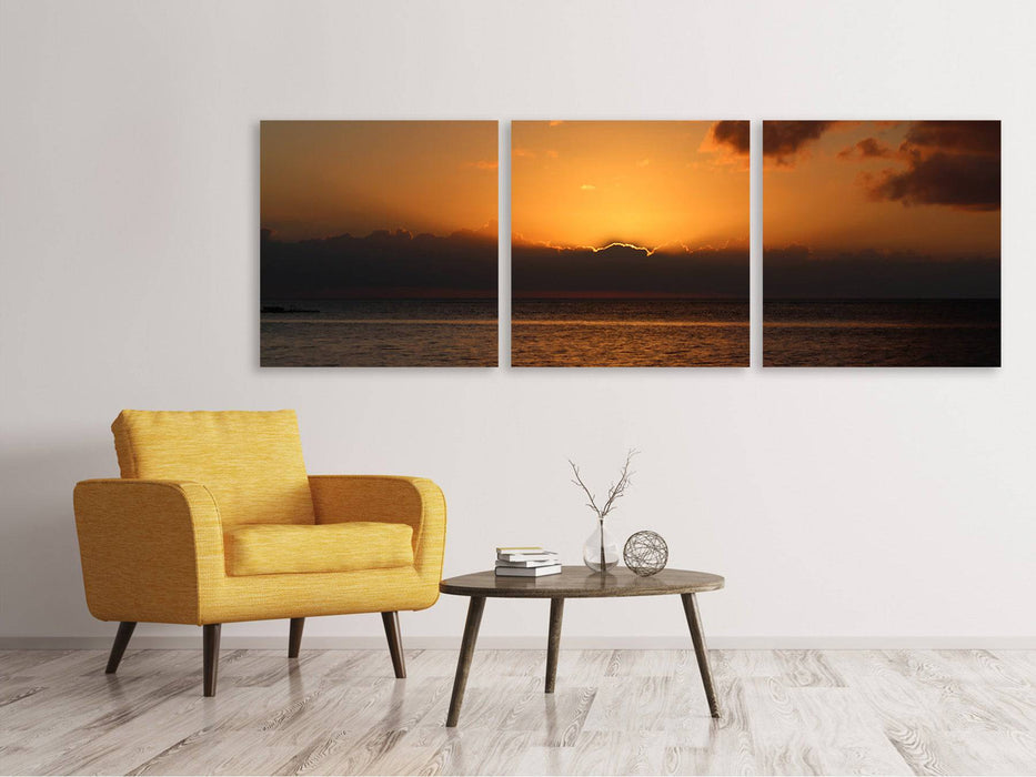 Tableau sur toile panoramique en 3 parties Beau lever de soleil sur la plage