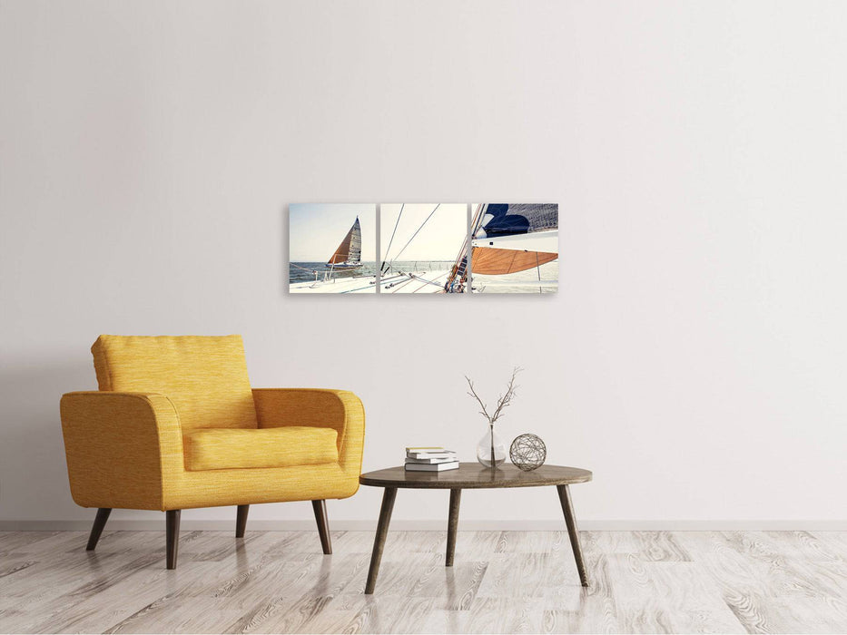 Panoramic 3-piece canvas picture Sailing yacht