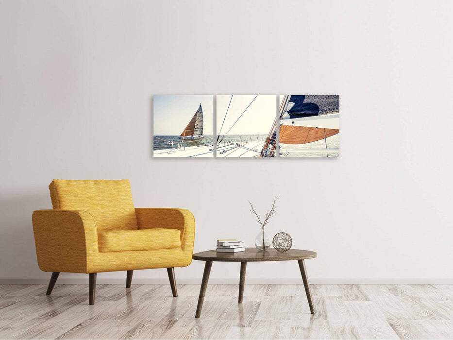 Panoramic 3-piece canvas picture Sailing yacht