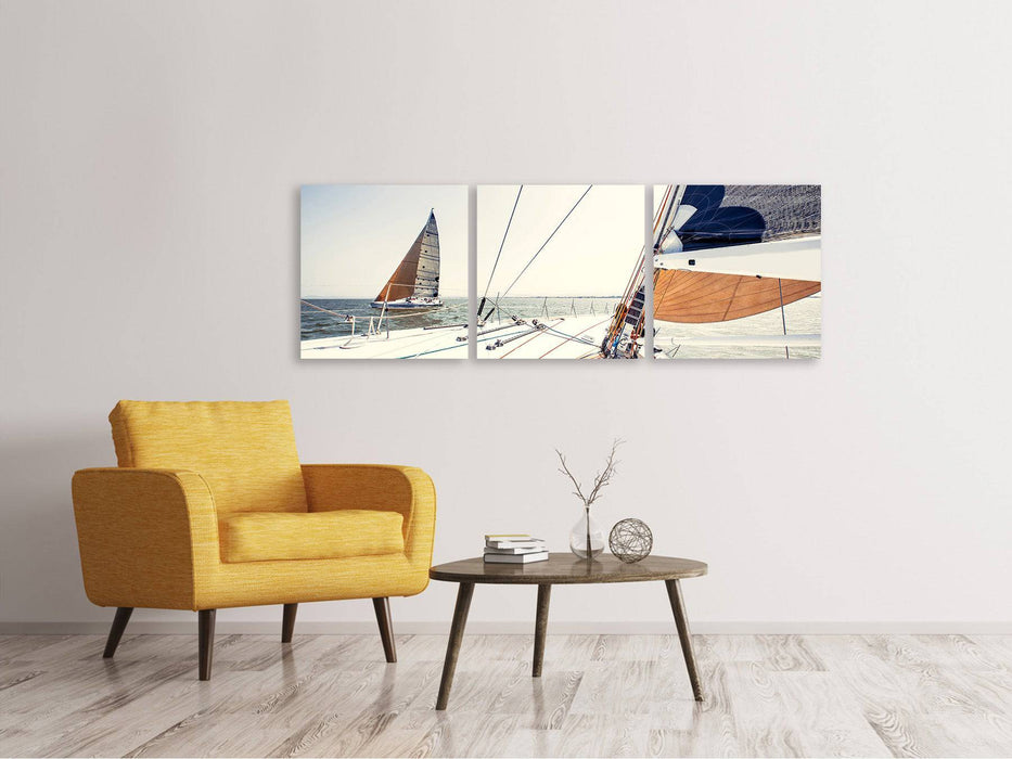 Panoramic 3-piece canvas picture Sailing yacht