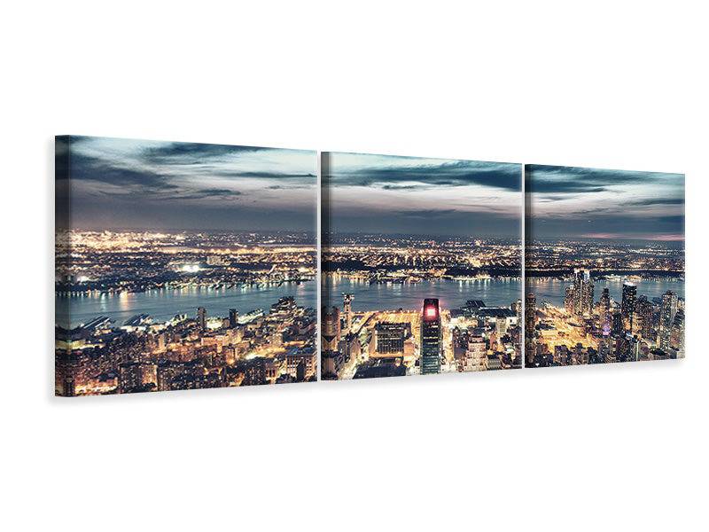 Panorama 3-piece canvas picture Skyline Manhattan Citylights