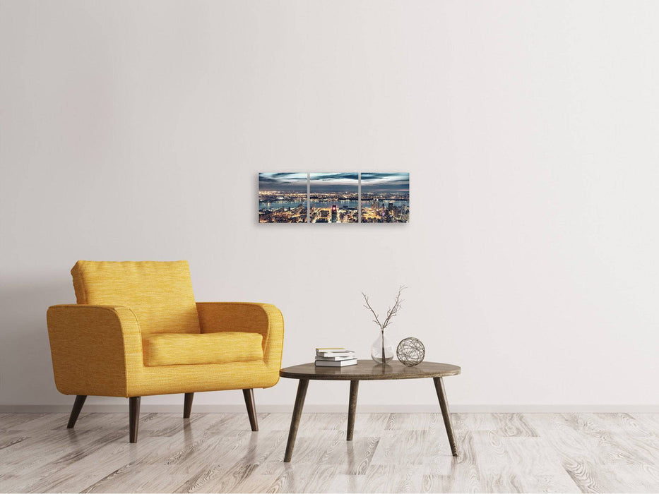 Panorama 3-piece canvas picture Skyline Manhattan Citylights