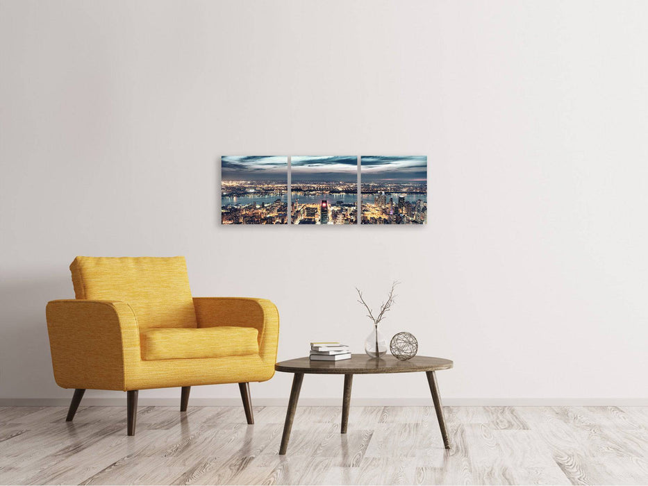 Panorama 3-piece canvas picture Skyline Manhattan Citylights