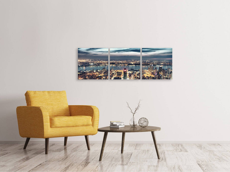 Panorama 3-piece canvas picture Skyline Manhattan Citylights