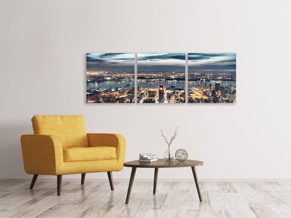 Panorama 3-piece canvas picture Skyline Manhattan Citylights