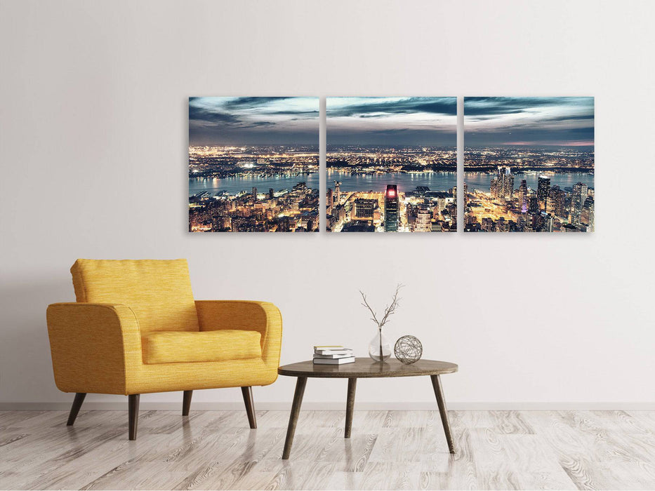 Panorama 3-piece canvas picture Skyline Manhattan Citylights