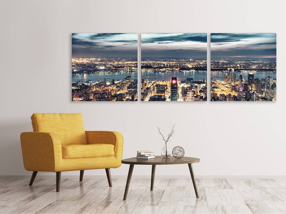 Panorama 3-piece canvas picture Skyline Manhattan Citylights