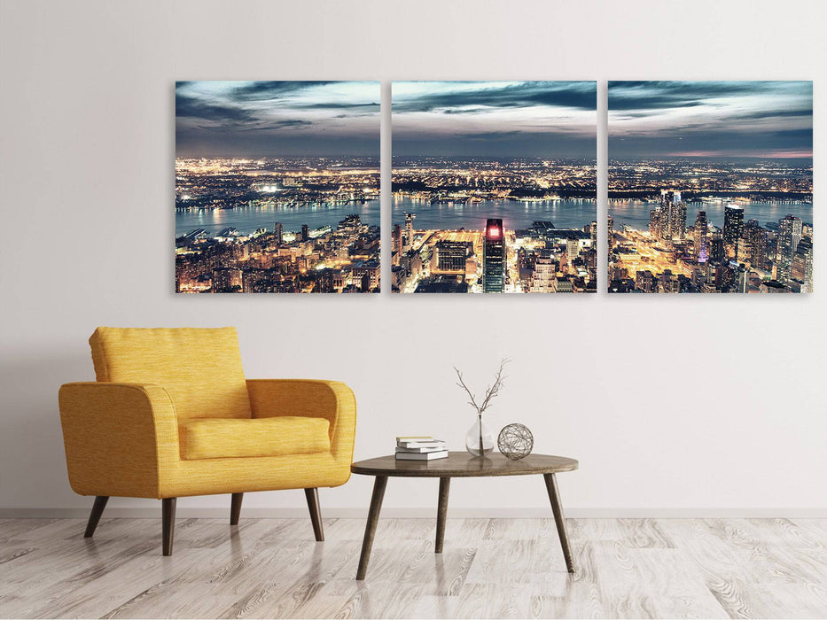 Panorama 3-piece canvas picture Skyline Manhattan Citylights