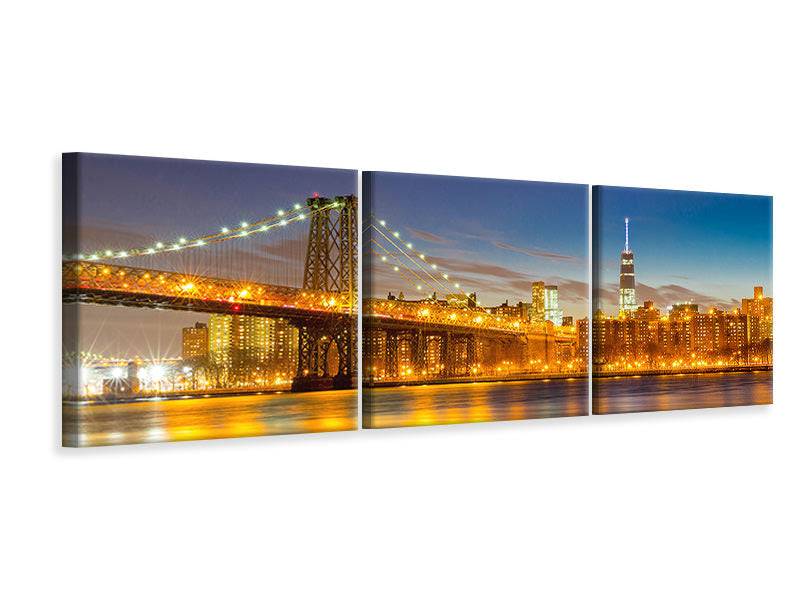 Panorama 3-piece canvas picture Skyline NY Williamsburg Bridge