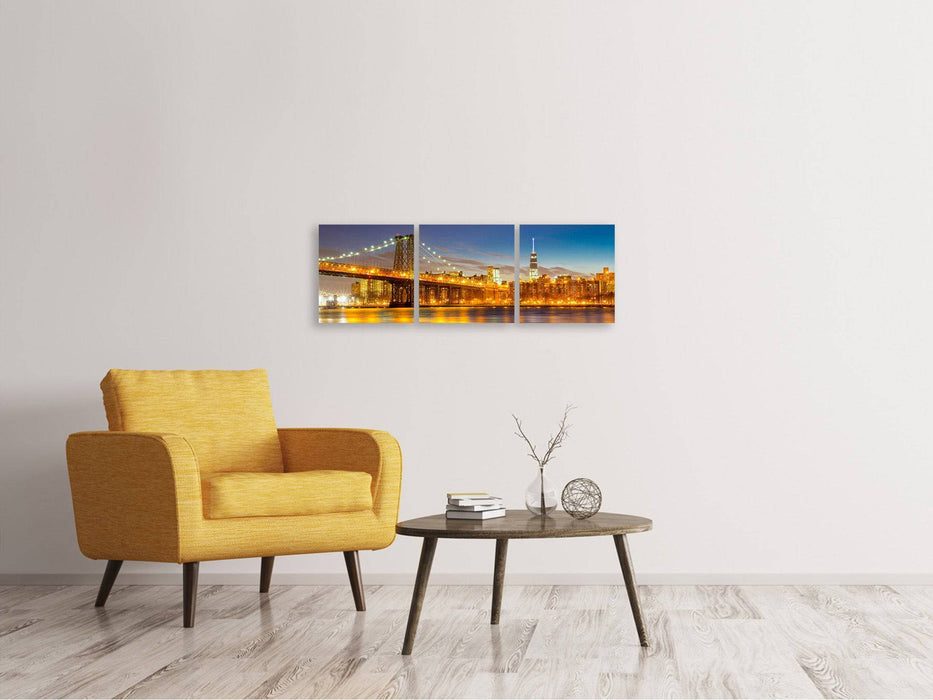 Panorama 3-piece canvas picture Skyline NY Williamsburg Bridge