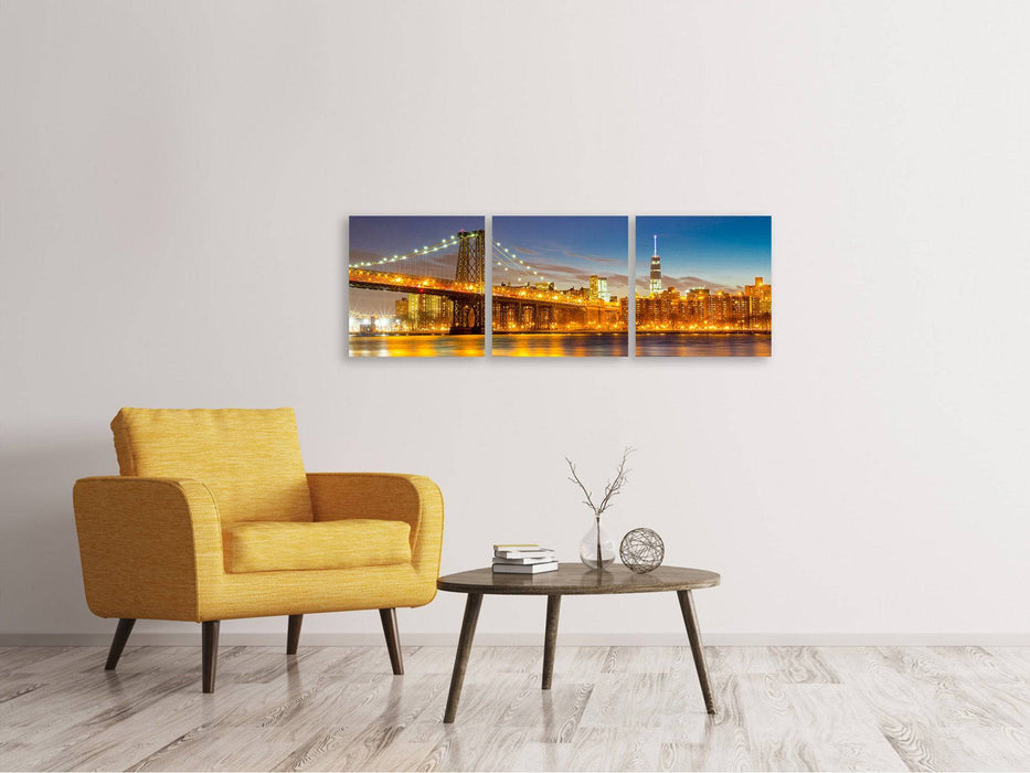 Panorama 3-piece canvas picture Skyline NY Williamsburg Bridge