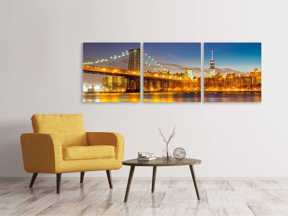 Panorama 3-piece canvas picture Skyline NY Williamsburg Bridge