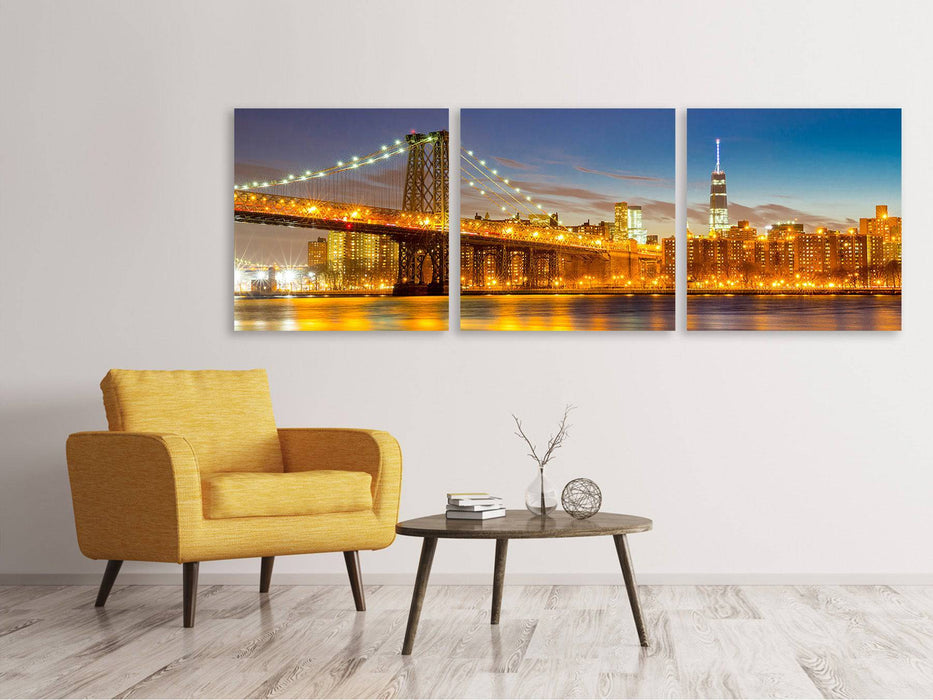 Panorama 3-piece canvas picture Skyline NY Williamsburg Bridge