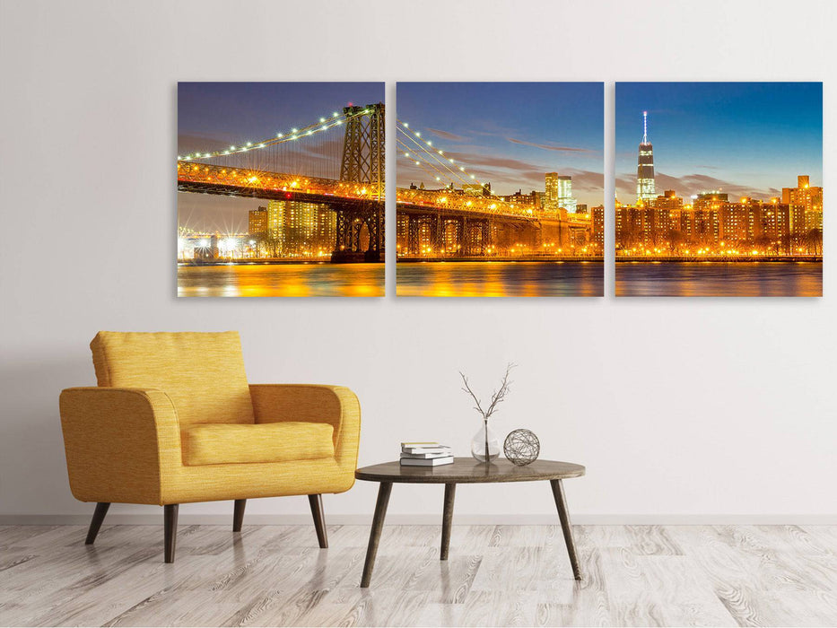 Panorama 3-piece canvas picture Skyline NY Williamsburg Bridge