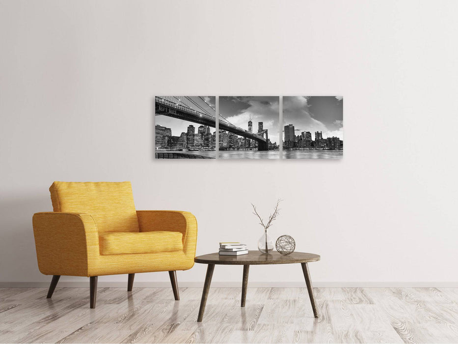 Panorama Leinwandbild 3-teilig Skyline Schwarzweissfotografie Brooklyn Bridge NY