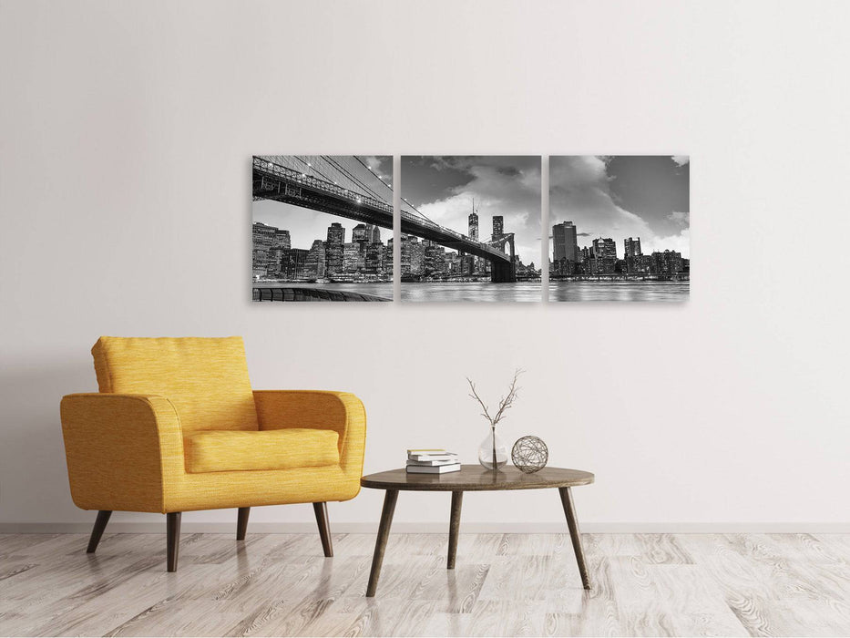 Panorama Leinwandbild 3-teilig Skyline Schwarzweissfotografie Brooklyn Bridge NY