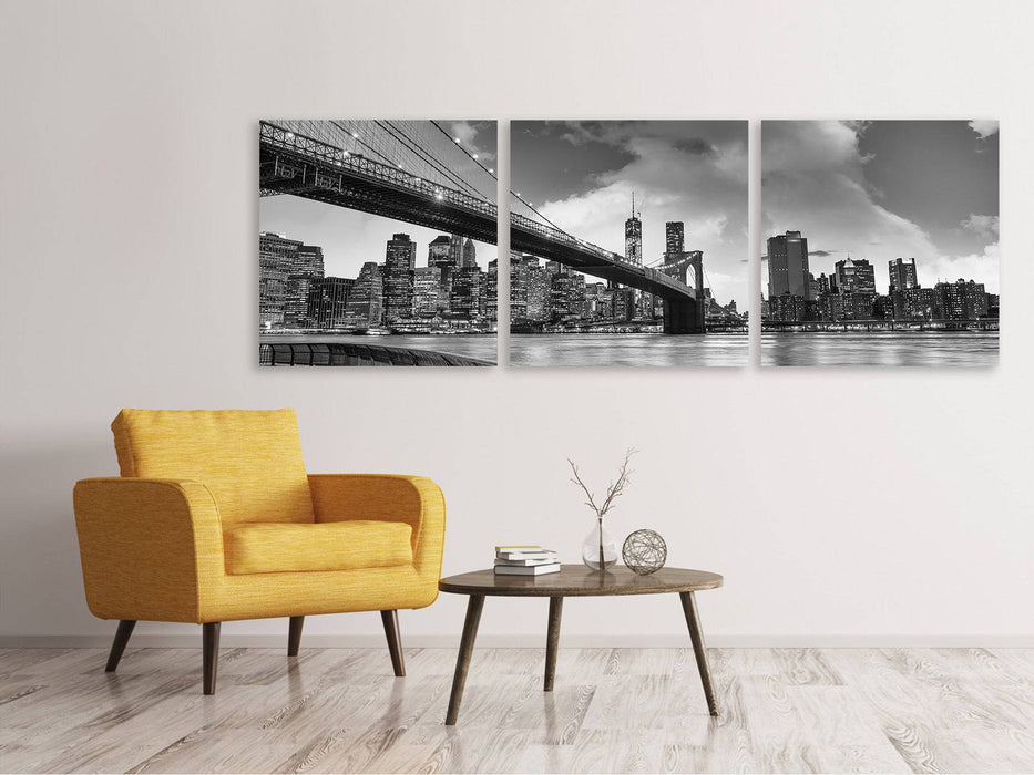 Panorama Leinwandbild 3-teilig Skyline Schwarzweissfotografie Brooklyn Bridge NY