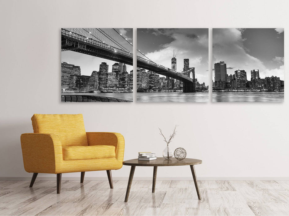 Panorama Leinwandbild 3-teilig Skyline Schwarzweissfotografie Brooklyn Bridge NY