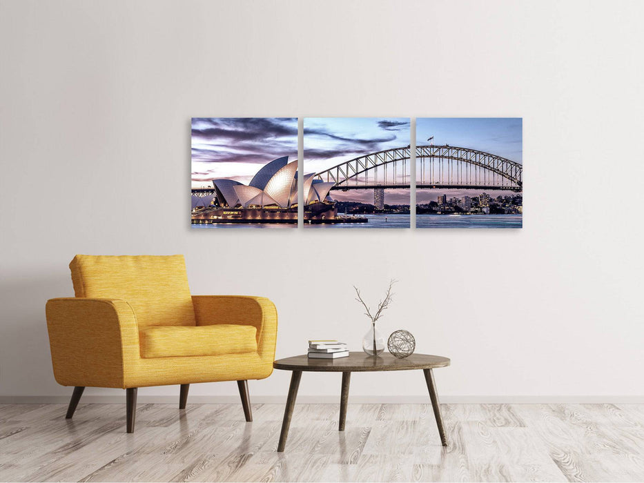 Panorama Leinwandbild 3-teilig Skyline Sydney Opera House