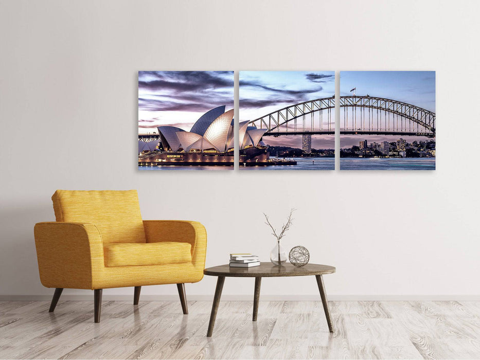 Panorama Leinwandbild 3-teilig Skyline Sydney Opera House