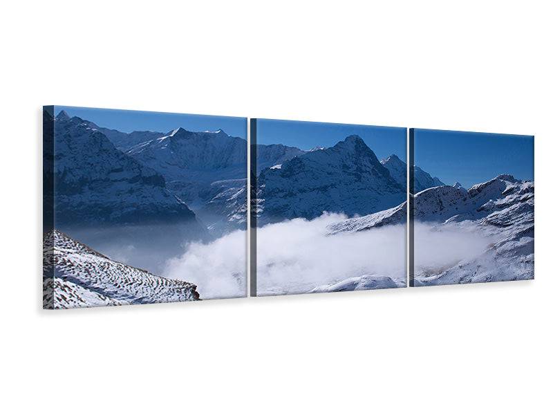 Panoramic 3-piece canvas picture Sun terrace in the Swiss Alps