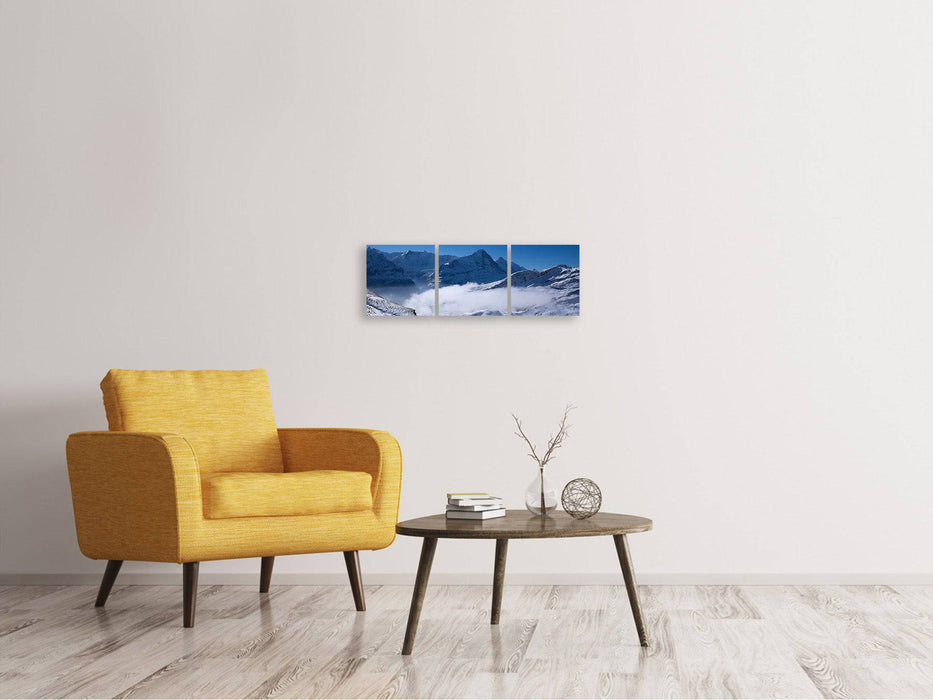 Panoramic 3-piece canvas picture Sun terrace in the Swiss Alps