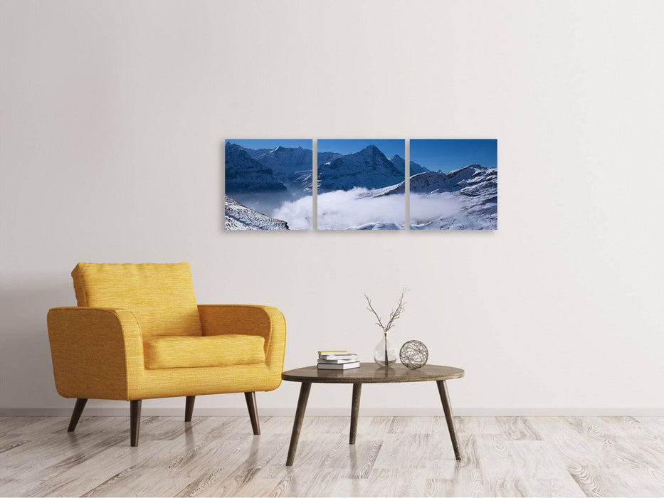 Panoramic 3-piece canvas picture Sun terrace in the Swiss Alps