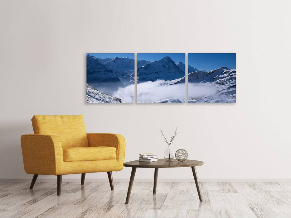 Panoramic 3-piece canvas picture Sun terrace in the Swiss Alps