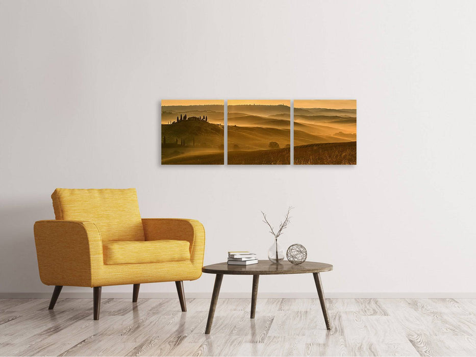 Panoramic 3-piece canvas picture Sunset in the mountains