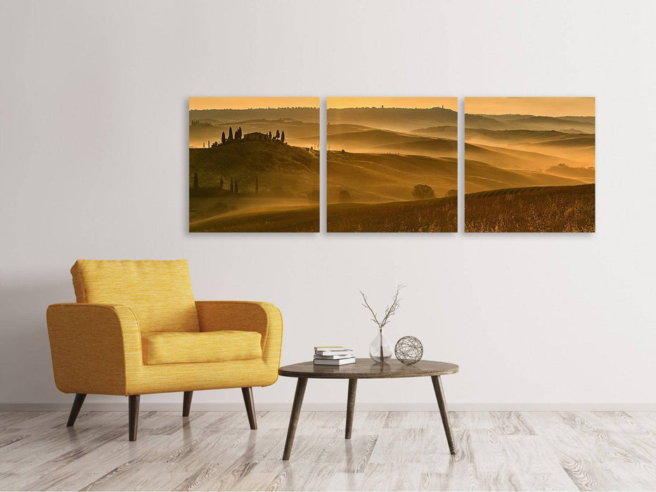 Panoramic 3-piece canvas picture Sunset in the mountains