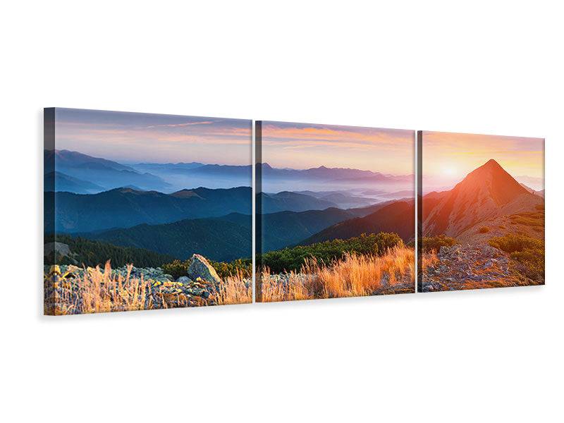 Panoramic 3-piece canvas picture Sunset in the Alps