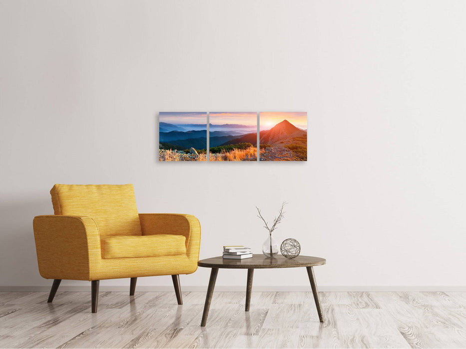 Panoramic 3-piece canvas picture Sunset in the Alps