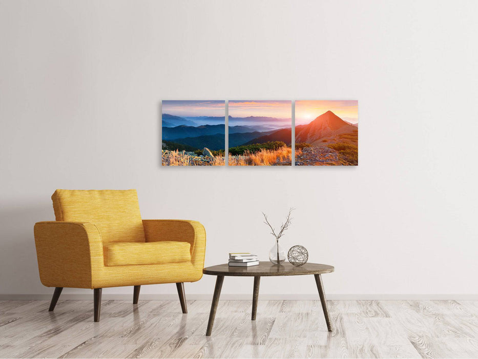 Panoramic 3-piece canvas picture Sunset in the Alps