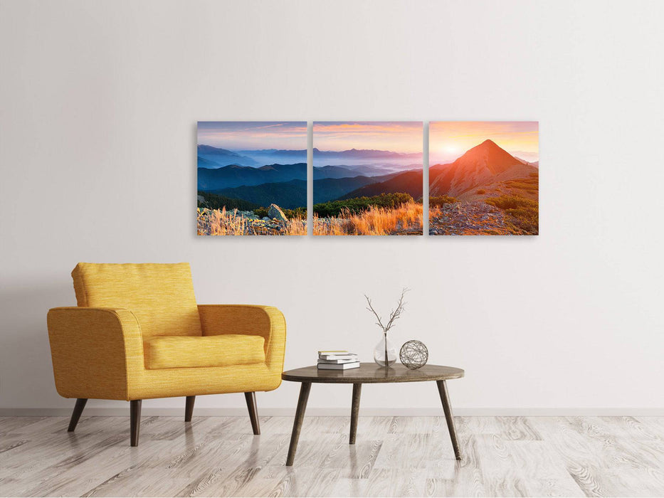 Panoramic 3-piece canvas picture Sunset in the Alps