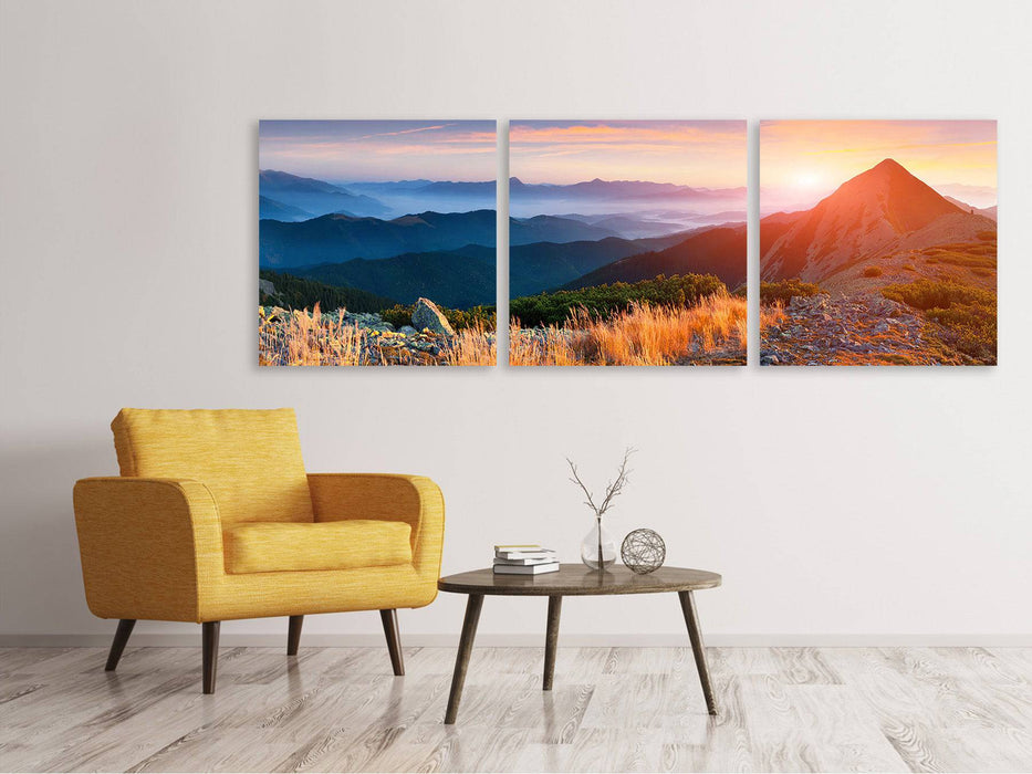 Panoramic 3-piece canvas picture Sunset in the Alps