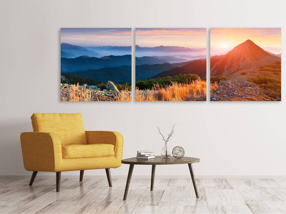 Panoramic 3-piece canvas picture Sunset in the Alps