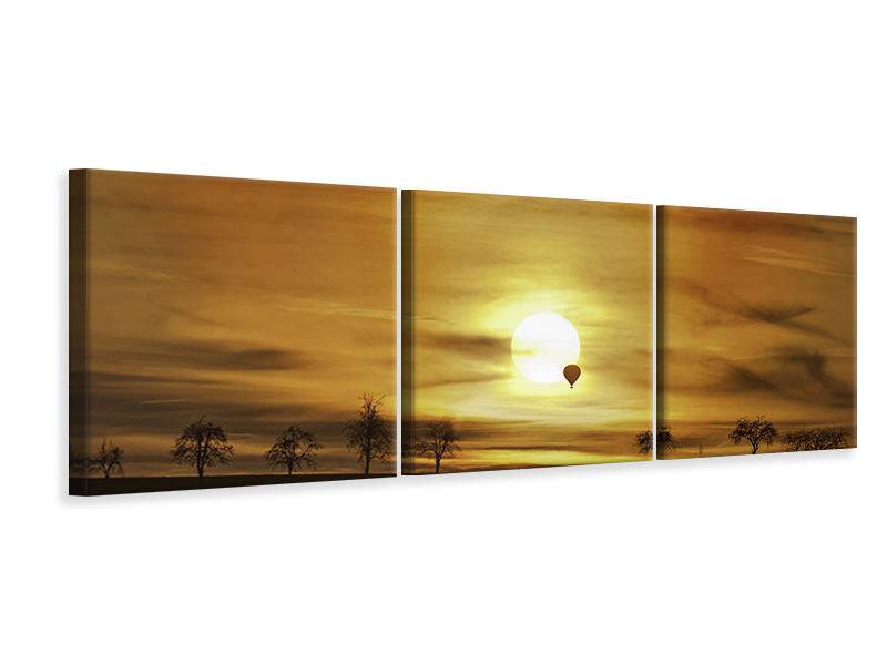 Panoramic 3-piece canvas picture sunset with hot air balloon