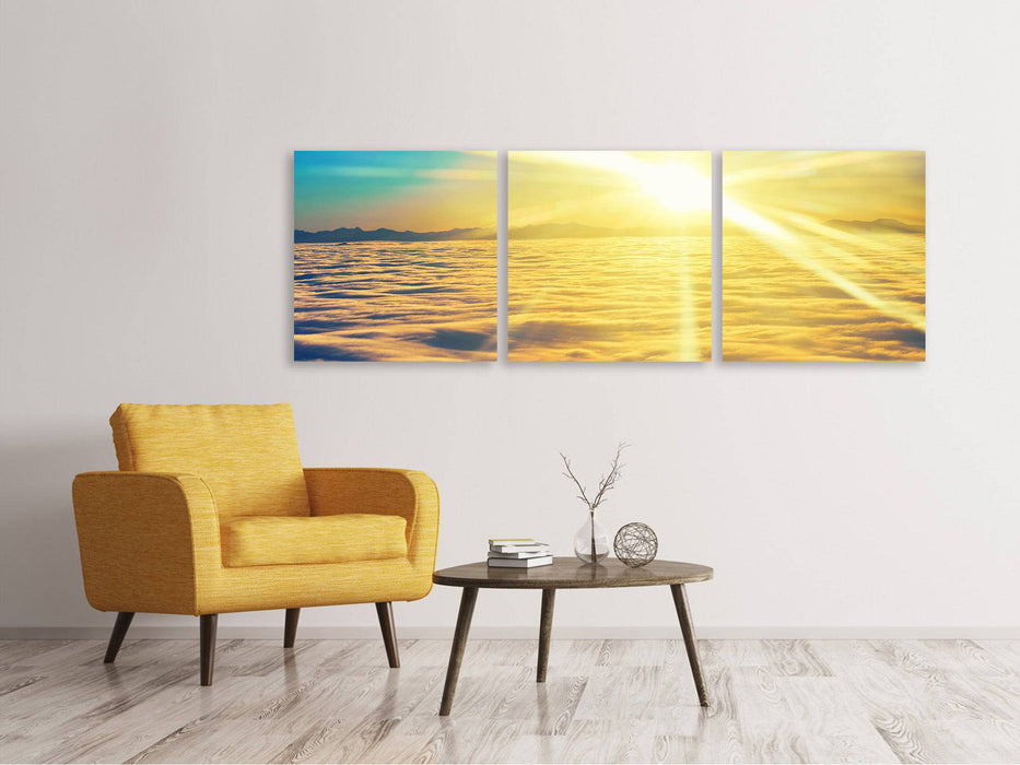 Panoramic 3-piece canvas picture Sunset above the clouds